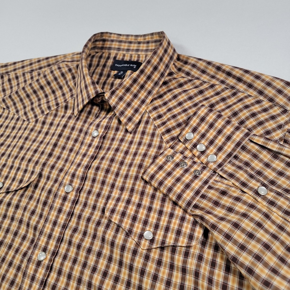 Panhandle Slim Men Western‎ Shirt XL 17.5 36 Brown Plaid Snap Front